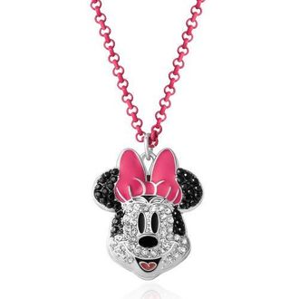 Disney Pave Crystal Minnie Mouse Necklace with Pink Chain, 16+3 in Pink, Silver at Nordstrom