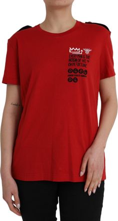 Dolce & Gabbana Womens Artisanal Graphic Tee Short Sleeves - Red Cotton - Size EU 38 (Womens)