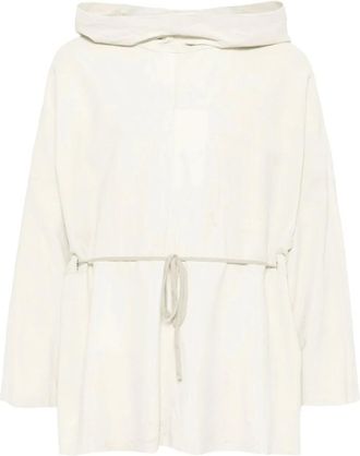 Rick Owens Jassen, Heren, Beige, M, Beige leren bovenkleding met trekkoord tailleband