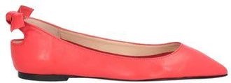 Il Borgo Firenze Leather Pointed Toe Ballet Flats for Women in Coral with Flat Soles