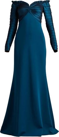 Tadashi Shoji Abito con ruches a maniche lunghe - Blu