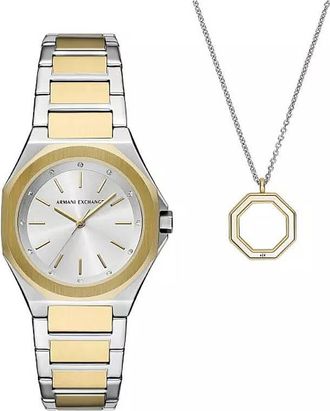 A|X Armani Exchange Quartz Two-Tone Stainless Steel Watch and Necklace Set