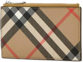 Burberry Mens Check Canvas Card Case Beige Polyurethane Polyester Cotton Wallet