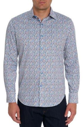 Robert Graham Boo-Yah Geo Print Stretch Cotton Button-Up Shirt in White Multi at Nordstrom Rack, Size Xx-Large