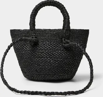 Ibeliv Womens Arona black braided raffia mini bucket bag
