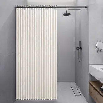 OEM Cortina De Ducha De Lino - Plegable - Organizaci&oacute;n Del Ba&ntilde;o - Cierre Magn&eacute;tico - 100x200 Cm - Beige