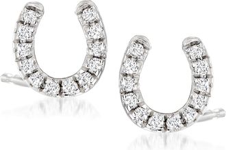 RS Pure by Ross-Simons Diamond Horseshoe Stud Earrings in Sterling Silver