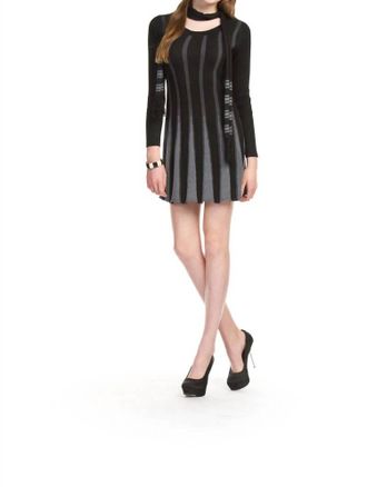 Papillon Striped Long Sleeve Sweater Dress And Scarf In Black/grey