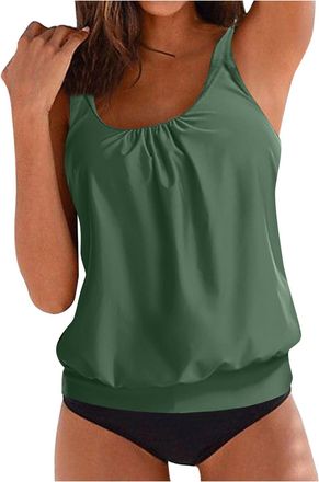 Generic Ladies Tankini Swimwear Sets Tummy Control Swimwear Two Piece Swimming Tops for Women with Shorts Built in Bra Swimsuit Plus Size Swimsuits for Women 