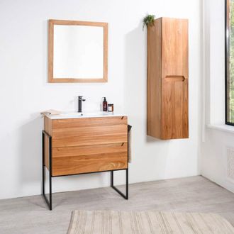 Wanda Collection Mueble De Ba&ntilde;o En Teca Y Cer&aacute;mica Vila 80 Cm