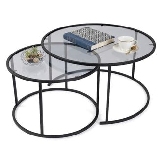 Dmora Mesa De Centro Lambrugo, Modular, Forma Redonda, Tono Superficie Ahumado, 60x60x39h Cm Negro