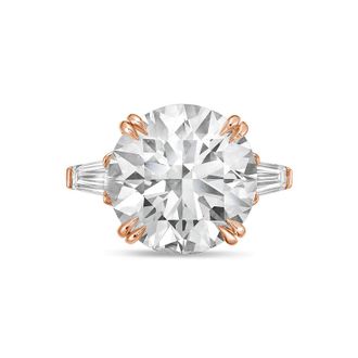 Diana M. Jewels 18kt rose gold 15ct lab grown round diamond ring with baguettes on the sides