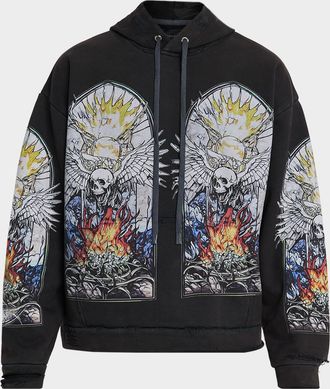 Who Decides War by Ev Bravado Mens Skull Hooded Pullover in Distressed Cotton