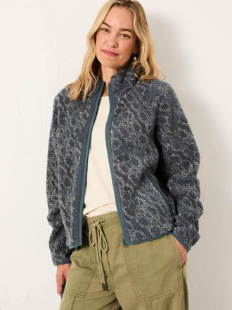Fat Face FatFace Blue Texture Floral Zip Through Fleece
