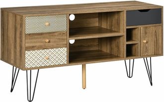 HOMCOM Homcom - Mueble De Tv Con Estantes De Almacenamiento 4 Cajones Y Patas De Metal Mesa Para Tv De Sal&oacute;n Para Televisores De Hasta 50 Pulgadas 120x39x64 