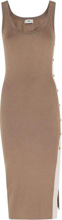 Elisabetta Franchi Gebreide Jurk met Glanzende Viscose Banden - Dames - Casual kleedjes - Beige - M - Kleedjes