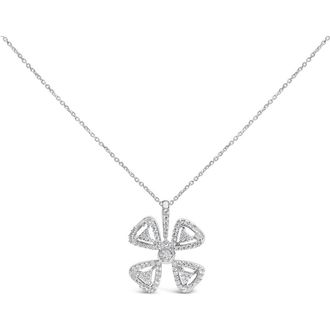 House of Brilliance 14K White Gold 5/8 Cttw Diamond 4 Leaf Floral Pendant Necklace at Nordstrom