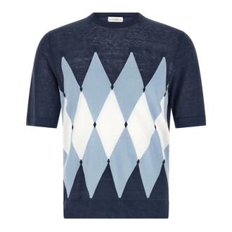 Ballantyne Round-neck Knitwear, male, Blue, Size: 2XL Argyle T-shirt