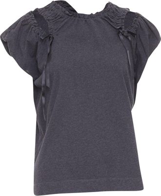 Simone Rocha Grey Cold Shoulder Ribbon Puff Sleeve Top