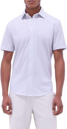 Bugatchi Miles OoohCotton Floral Short Sleeve Button-Up Shirt in Sand at Nordstrom, Size Xxx-Large