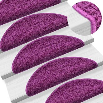 Berkfield Home Carpet Stair Treads 15 pcs Violet 65x21x4 cm in Purple | Size: Medium