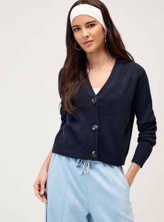 Twik Womens Big button shaker-rib Cardigan Sweater