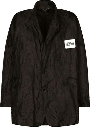 Dolce & Gabbana logo-patch crinkled jacket - men - Metallic Fibre/Silk - S - Black