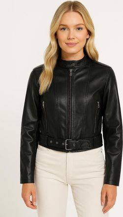 Only Lederimitatjacke ONLY ONLSADIE FAUX LEATHER JACKET CC OTW, Damen, Gr. XL, schwarz, Web, Obermaterial: 100% Polyester, unifarben, regular fit, hoch ges