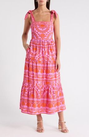 Sugarlips Tarie Emely Tiered Cotton Maxi Dress in Pink-Orange at Nordstrom, Size X-Small