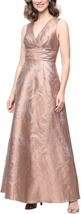 Alex Evenings Surplice Neck Jacquard Gown in Caramel at Nordstrom, Size 10