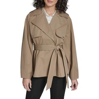 Karl Lagerfeld Short Flared Trench Coat in Khaki at Nordstrom, Size X-Large