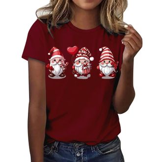 Generic Casual Short Sleeve T Shirts Womens Tops Basic Tee Womens Valentines Day T Shirt Fashionable Round Neck Short Sleeve Red Love Gnome Print Top Womens 3