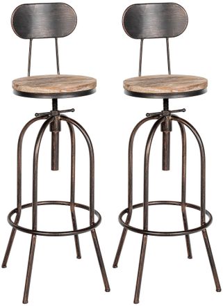 Clp Clp - Set De 2 Taburetes De Bar Pino En Madera & Metal Bronce