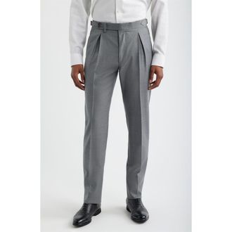 Zanella Danny Pleated Solid Wool Dress Pants in Light Grey at Nordstrom, Size 40
