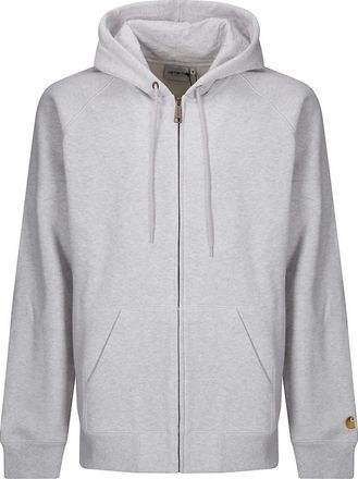 Carhartt Work in Progress Carhartt Wip, Zip-throughs, male, Gray, Size: L Hooded Cotton Sweatshirt with Zip Pockets