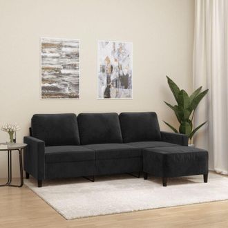 vidaXL Divano a 3 Posti con Poggiapiedi Nero 180 cm in Velluto - Vidaxl