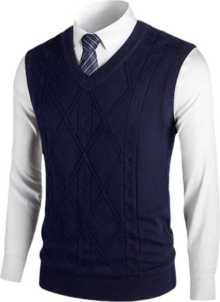Generic Mens Sleeveless Cardigan Waistcoat Adults Winter Wear V Neck Sweater Cotton Knitted Tank Tops Knitwear Knitted Waistcoat Sweater Tank Tops