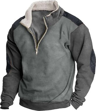 Generic Mens For Sweatshirts No Hood Vintage Tactical Fur Collar Jumper Long Sleeve Patchwork Tracksuit Tops Combat Oversized Casual Workout Gym Sportwear Spr