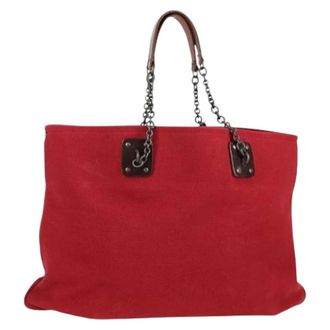 Bottega Veneta Pre-owned Tote Bags, female, Red, Size: ONE SIZE Pre-owned Canvas Tote