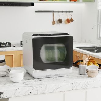 HOMCOM Worktop Dishwasher w/ 4 Place Settings 6 Programs in Silver