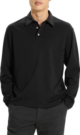 Theory City Relaxed Long Sleeve Cotton Polo in Black - 001 at Nordstrom, Size Xx-Large