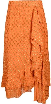 L'autre Chose Elegante Viscose Blend Gonna Rok - Dames - Midirokken - Oranje - XS - Rokken