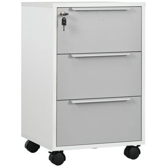 OEM Mueble Archivador Con Ruedas 3 Cajones Cerradura Y 2 Llaves Para Estudio Sal&oacute;n 40x40x63,5 Cm Blanco Y Gris
