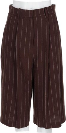 Alysi Brown Pinstriped Tailored Virgin Wool Shorts
