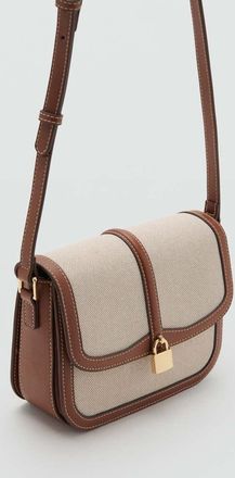 Mango Borsa a tracolla canvas contrasto marrone medio - Donna - Taglia unica - MANGO