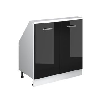 Vicco Armario De Cocina Para Techo Inclinado R-line, Negro Brillo Intenso, 80 Cm Con 2 Puertas, Vicco