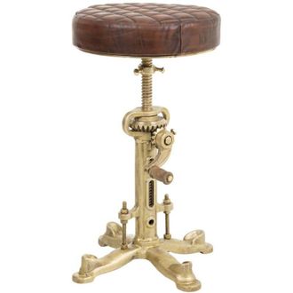 Wanderlust Deco Wanderlust Deco - Taburete de metal y piel marrón 38x38x56