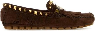 Valentino Garavani Studded Suede Moccasins - Dames - Loafers - Bruin - 36 EU - Su&egrave;de - Schoenen