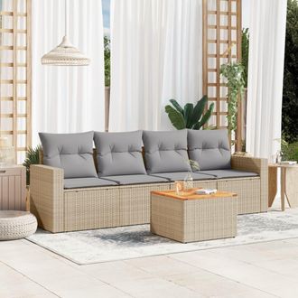 vidaXL Juego De Sof&aacute;s Jard&iacute;n Con Cojines 5 Pzas Rat&aacute;n Sint&eacute;tico Beige Vidaxl