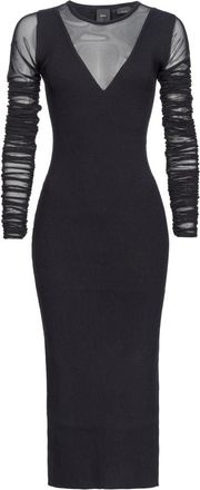 Pinko Nauwsluitende gebreide jurk met tule inzet - Dames - Feestkleedjes - Zwart - M - Tule - Kleedjes